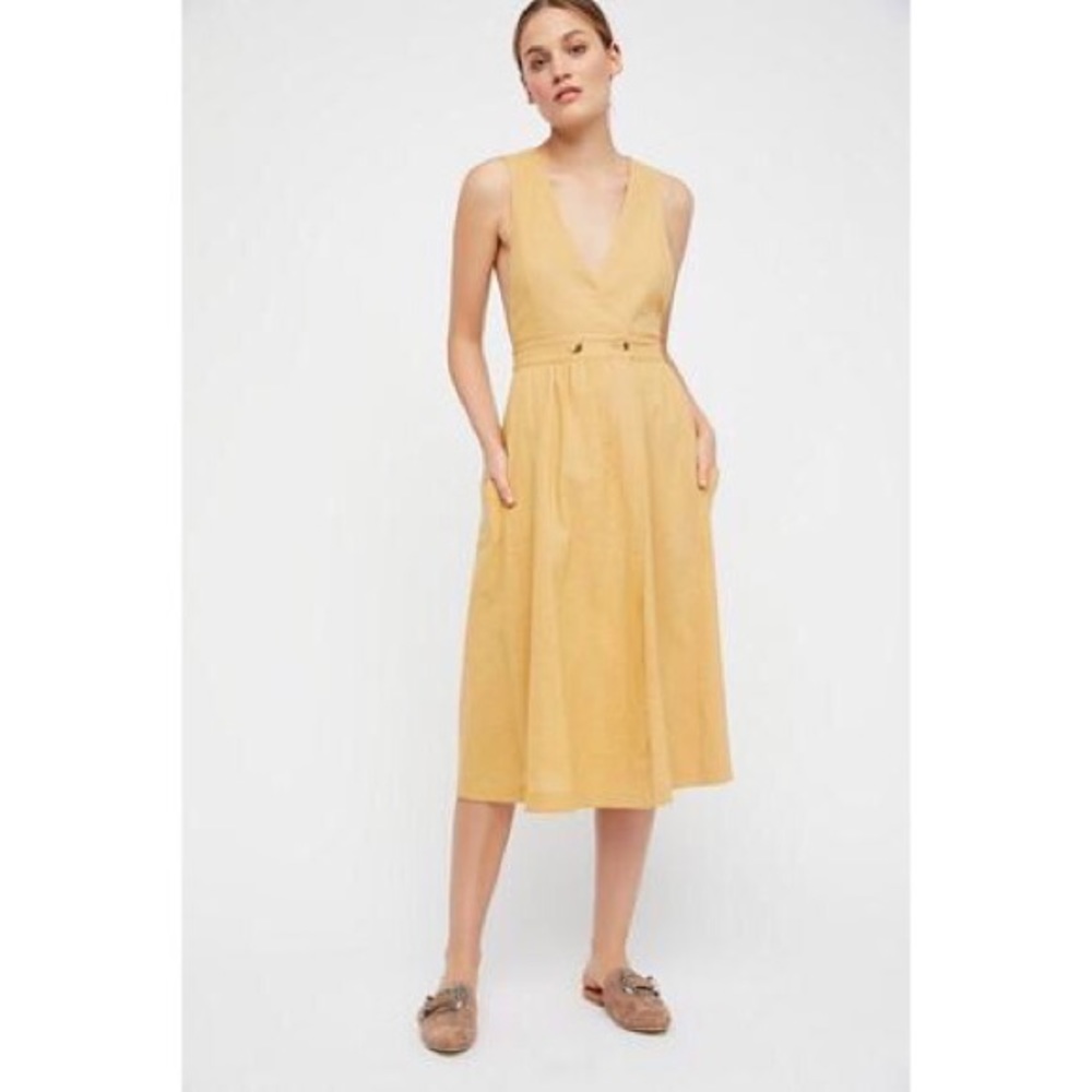 NWT Free People Diana midi yellow apron dress L
